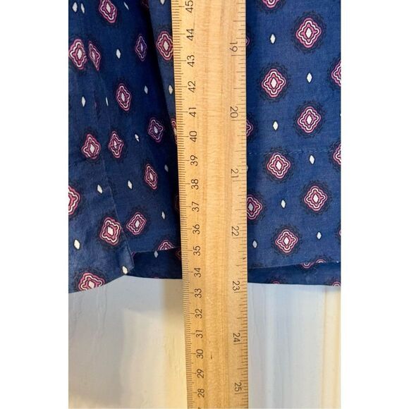 J. Crew Embroidered Blue & Red Long Bell-Sleeve Silk Blend Foulard Top Women's - Picture 9 of 11